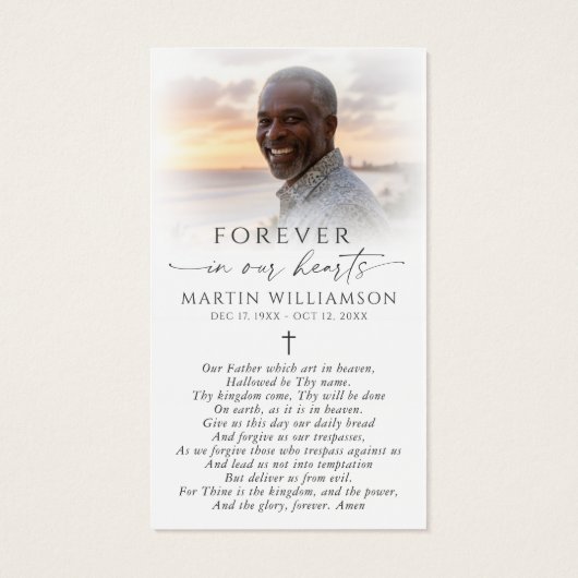 Beach Sunset Photo Cross Sympathy Prayer Card (裏面)