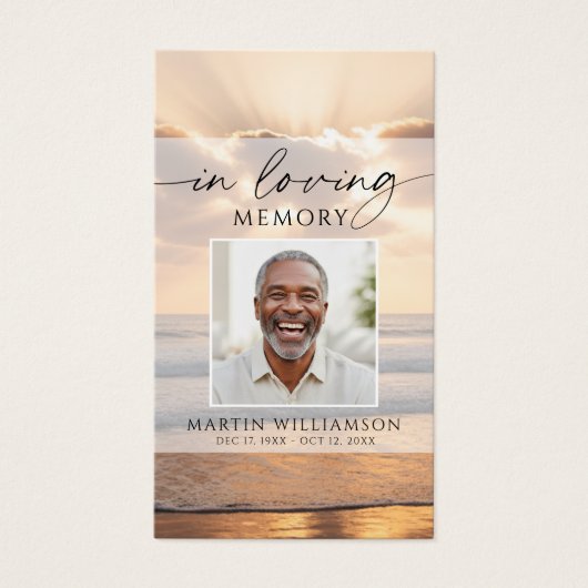 Beach Sunset Photo In Loving Memory Prayer Card (正面)
