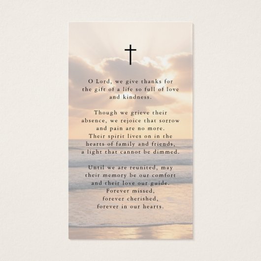 Beach Sunset Photo In Loving Memory Prayer Card (裏面)