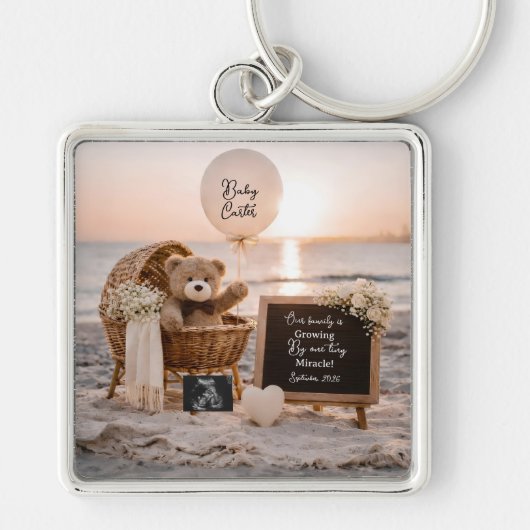 beach sunset pregnancy announcement teddy keepsake キーホルダー (正面)