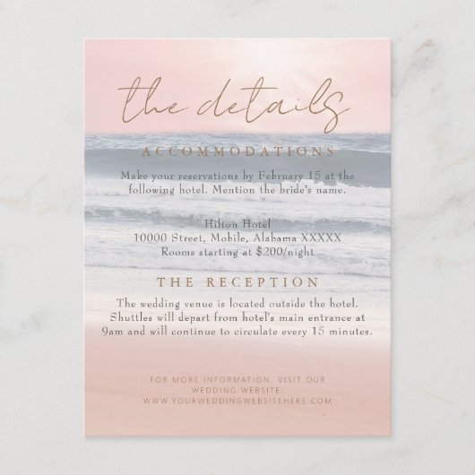 Beach Sunset Seaside/Oceanside Wedding Details エンクロージャーカード (正面)