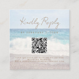 Beach Sunset Seaside Wedding Scan Code RSVP エンクロージャーカード