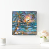 Beach Sunset Stained Glass Wall Clock スクエア壁時計 (ホーム)