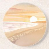 Beach Sunset Watercolor | Beautiful Yellow コースター (正面)