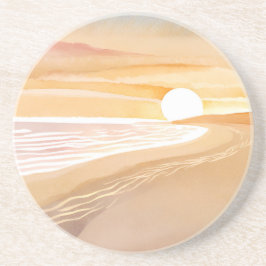 Beach Sunset Watercolor | Beautiful Yellow  コースター