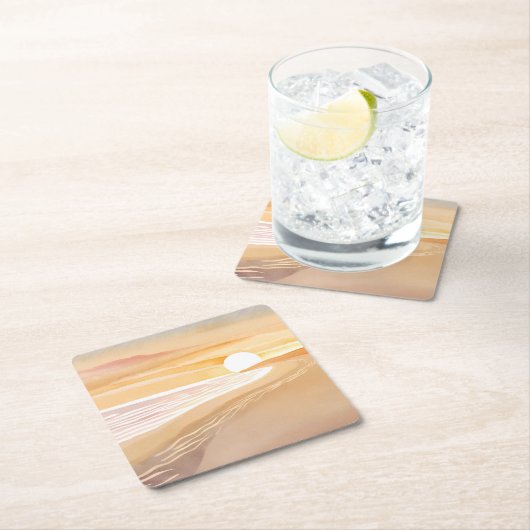 Beach Sunset Watercolor | Beautiful Yellow  スクエアペーパーコースター (インサイチュ)