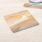 Beach Sunset Watercolor | Beautiful Yellow  スクエアペーパーコースター (アングル)