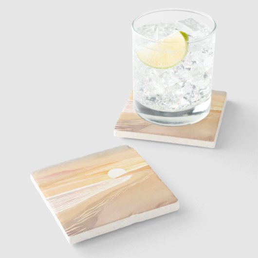 Beach Sunset Watercolor | Beautiful Yellow  ストーンコースター (横)