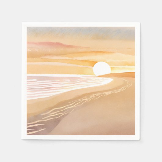 Beach Sunset Watercolor | Beautiful Yellow Painted スタンダードカクテルナプキン (正面)