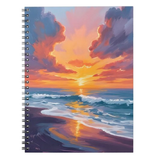 Beach Sunset Watercolor Ocean Painting ノートブック (正面)