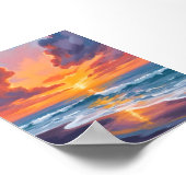 Beach Sunset Watercolor Ocean Painting Art ポスター (角)