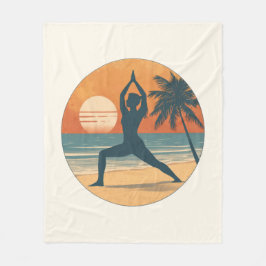 Beach Sunset Yoga Silhouette | Cream Coastal Life フリースブランケット