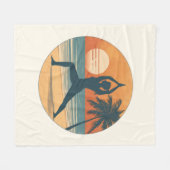 Beach Sunset Yoga Silhouette | Cream Coastal Life フリースブランケット (正面(横))