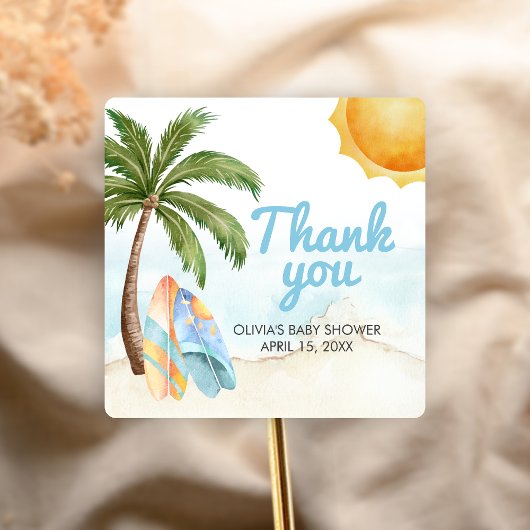 Beach Surf Baby on Board Baby Shower スクエアシール