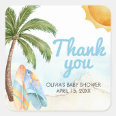 Beach Surf Baby on Board Baby Shower スクエアシール (正面)