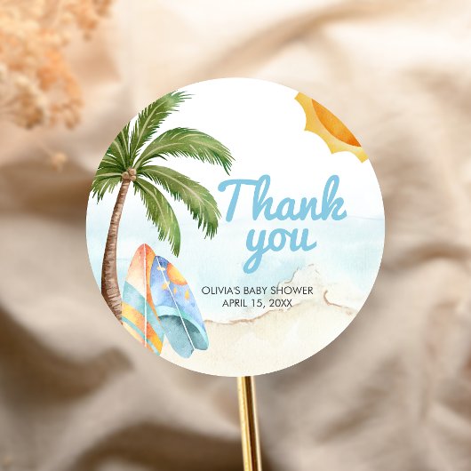 Beach Surf Baby on Board Baby Shower ラウンドシール