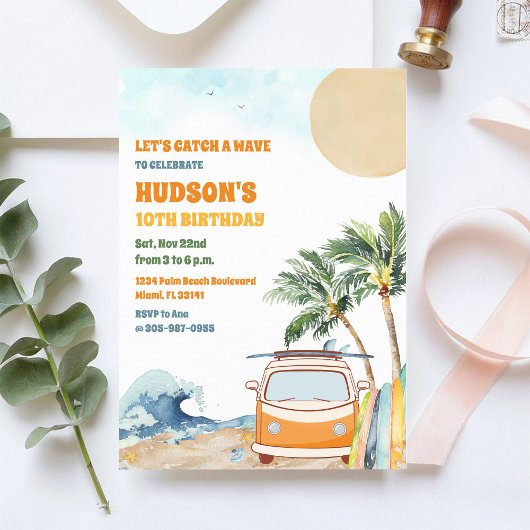 Beach Surf Birthday Party Invitation 招待状