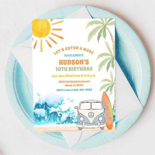 Beach Surf Birthday Party Invitation 招待状