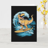 Beach Surfing Dinosaur T-rex Surfer  カード (黄色い花)