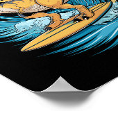 Beach Surfing Dinosaur T-rex Surfer  ポスター (角)