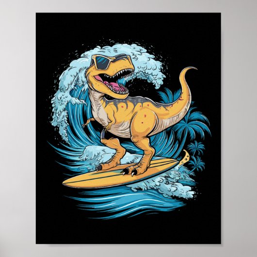 Beach Surfing Dinosaur T-rex Surfer  ポスター (正面)