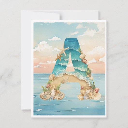 Beach Theme Initial Birthday Digital Download 招待状 (正面)