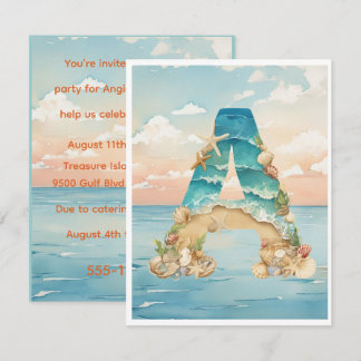 Beach Theme Initial Birthday Digital Download 招待状