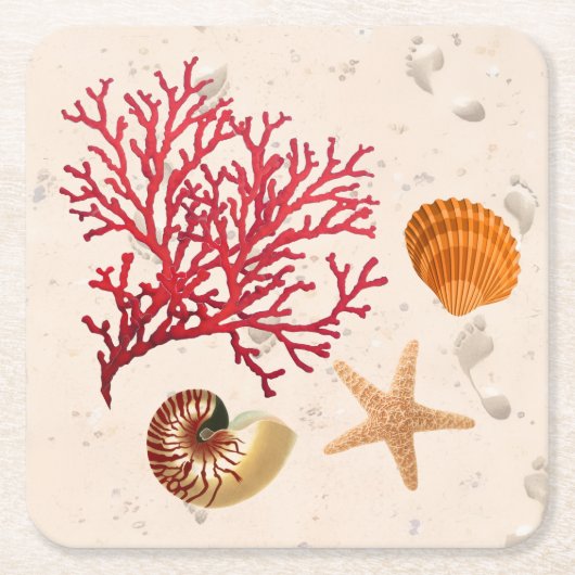 Beach theme party スクエアペーパーコースター (正面)