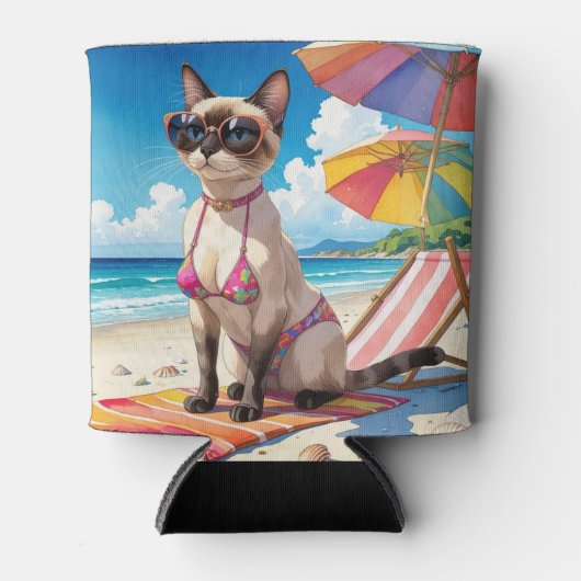 Beach themed for Siamese Cat lovers 缶クーラー (正面)