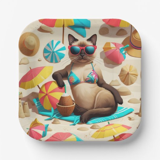  Beach themed for Siamese Cat Lovers Party ペーパープレート (正面)