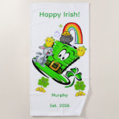 Beach Towel Happy St. Patrick's Day Rabbit ビーチタオル (正面)
