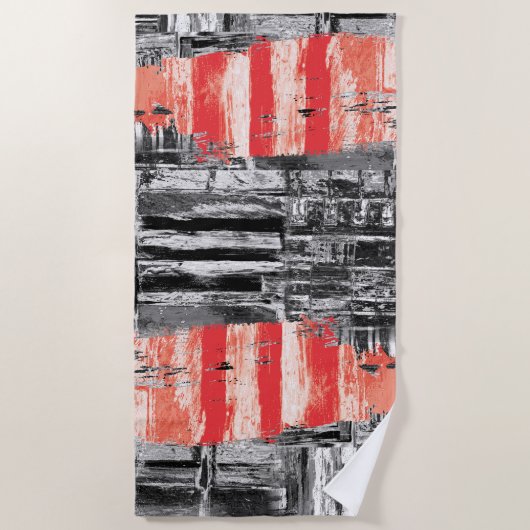 Beach Towel – Red Pulse Abstract Design ビーチタオル (正面)