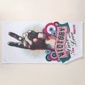 Beach Towel – Victory Peace & Love Pop-Art Design ビーチタオル (正面)