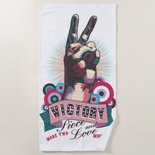 Beach Towel – Victory Peace & Love Pop-Art Design ビーチタオル (正面)