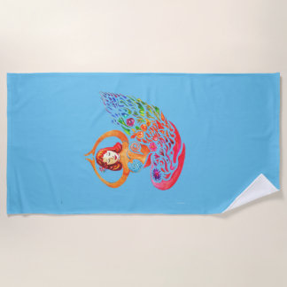 Beach Towel Yoga Meditation Rainbow Woman Silouete ビーチタオル