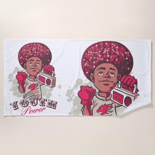 Beach Towel – YOUTH Power Afro & Boombox Urban ビーチタオル (正面)