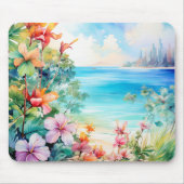 Beach Tropical Island Hibiscus Floral  マウスパッド (正面)