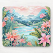 Beach Tropical Island Jungle Mountains Floral マウスパッド (正面)