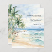 Beach tropical palm destination wedding invitation (正面/裏面)