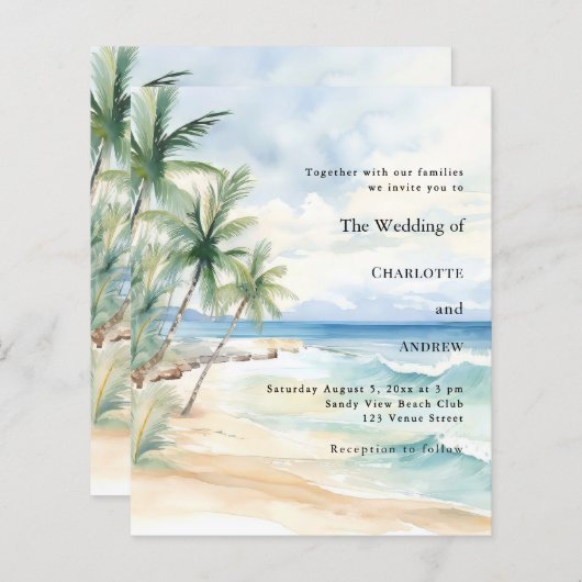 Beach tropical palm destination wedding invitation (正面/裏面)
