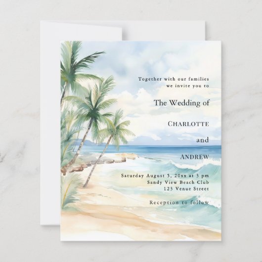 Beach tropical palm destination wedding invitation (正面)