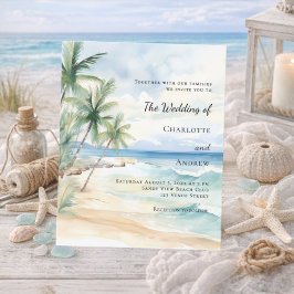 Beach tropical palm destination wedding invitation