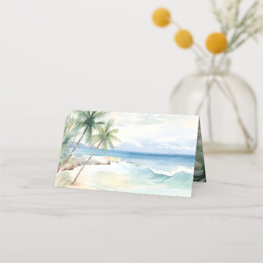 Beach tropical palm trees Place Card プレイスカード (裏面)