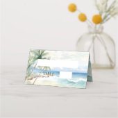 Beach tropical palm trees Place Card プレイスカード (正面)