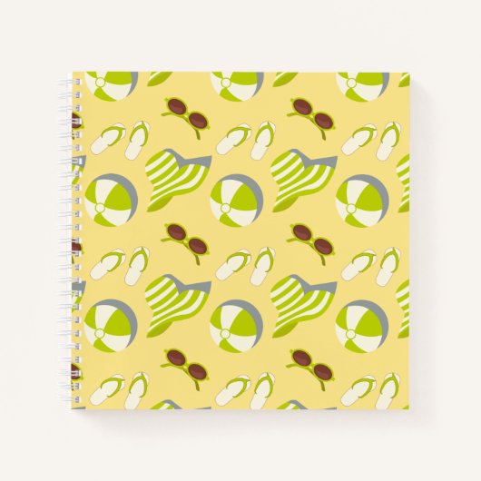 Beach vacay pattern with sunglasses and sun hat ノートブック (正面)