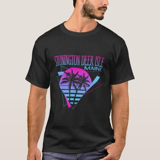 Beach Vaporwave Vacation Stonington Deer Isle Tシャツ (正面)
