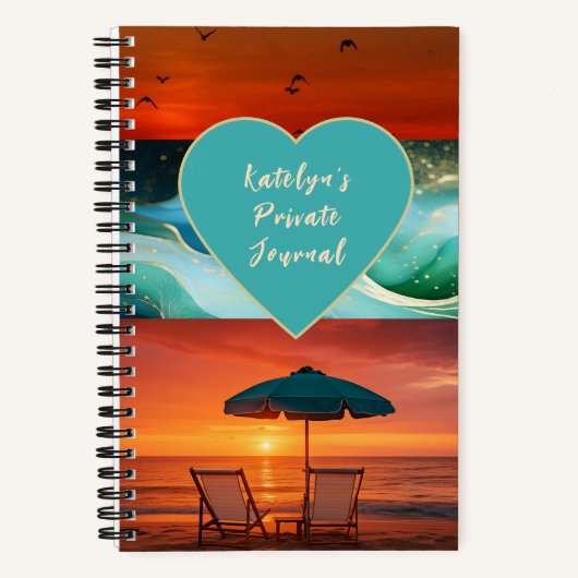 Beach Vibe Sunset Personalized Spiral Notebook ノートブック (正面)