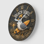Beach Vibes Only Seagull Coastal Surf Decor ラージ壁時計 (傾斜)