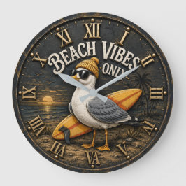 Beach Vibes Only Seagull Coastal Surf Decor ラージ壁時計