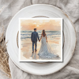 Beach Watercolor Bride & Groom Painted Wedding スタンダードカクテルナプキン